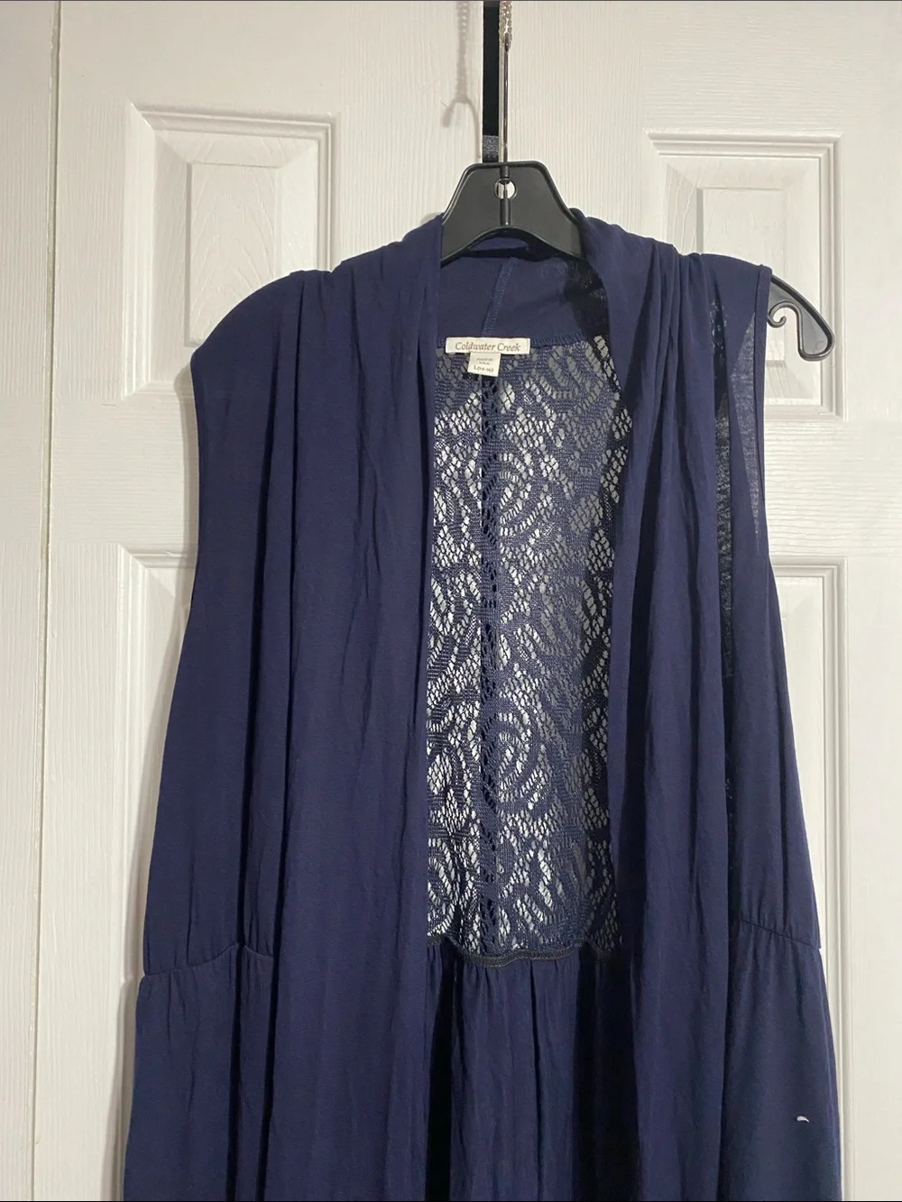Coldwater Creek Open Front knit navy blue lightweight Cardigan top Size LARGE - Picture 2 of 9